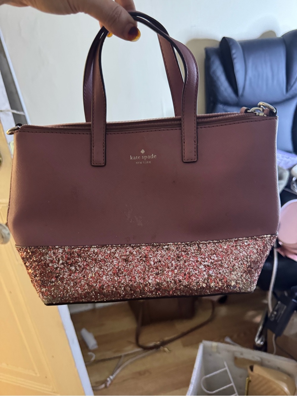 Kate Spade Rose Pink Glitter Trim Satchel
